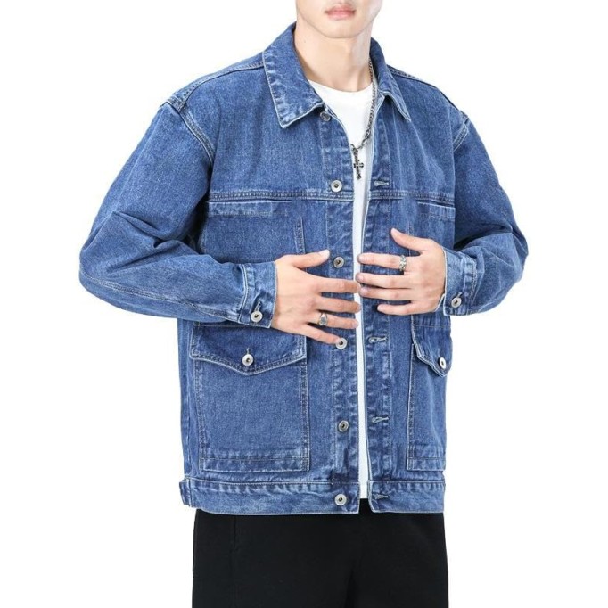 Slim Fit Black Denim Jacket Men's Casual Workwear Coat