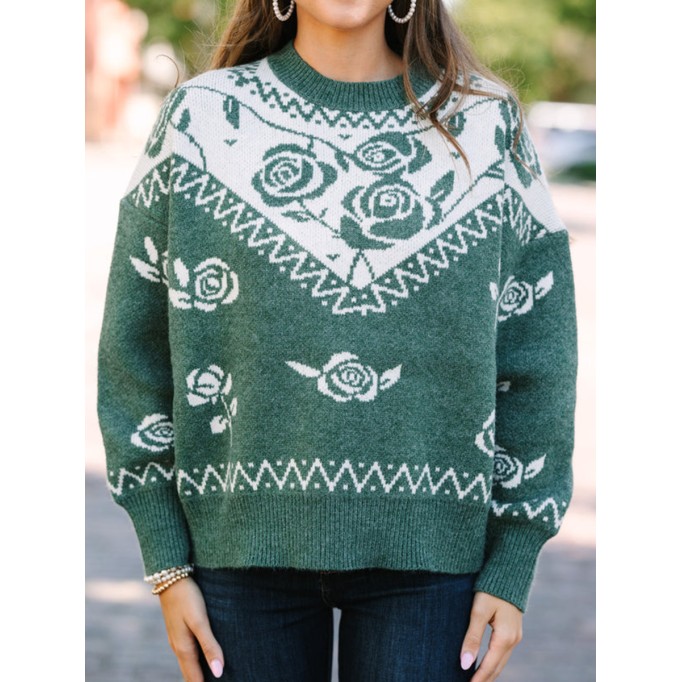 Emerald Green Floral Sweater