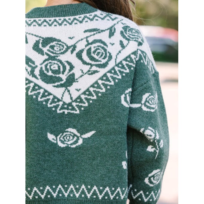 Emerald Green Floral Sweater