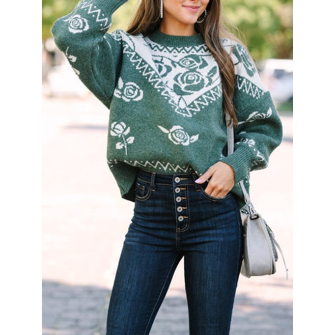 Emerald Green Floral Sweater