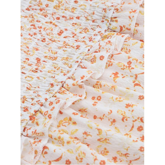 Apricot Boho Floral Smocked Puff Sleeve Mini Dress