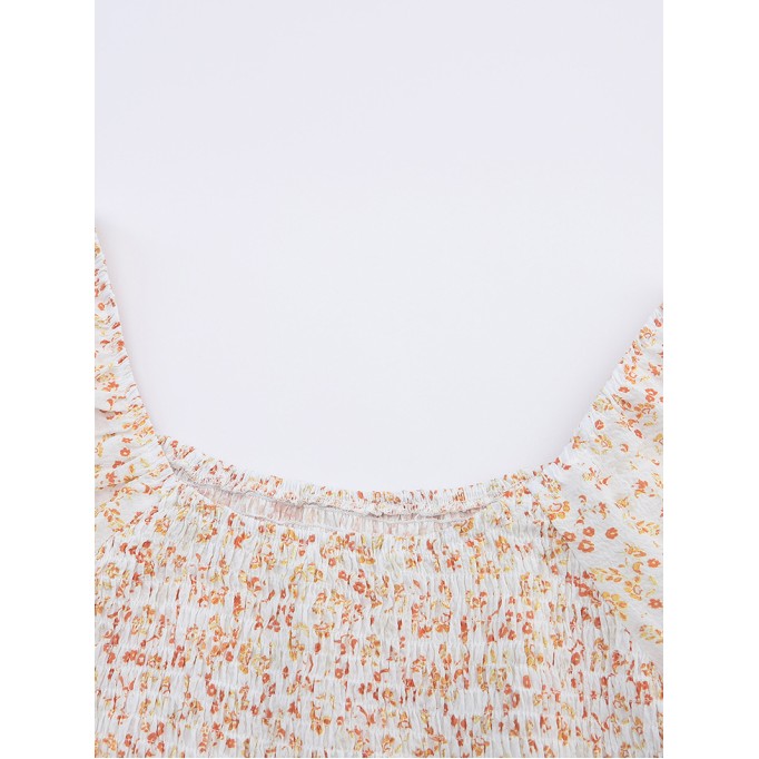 Apricot Boho Floral Smocked Puff Sleeve Mini Dress