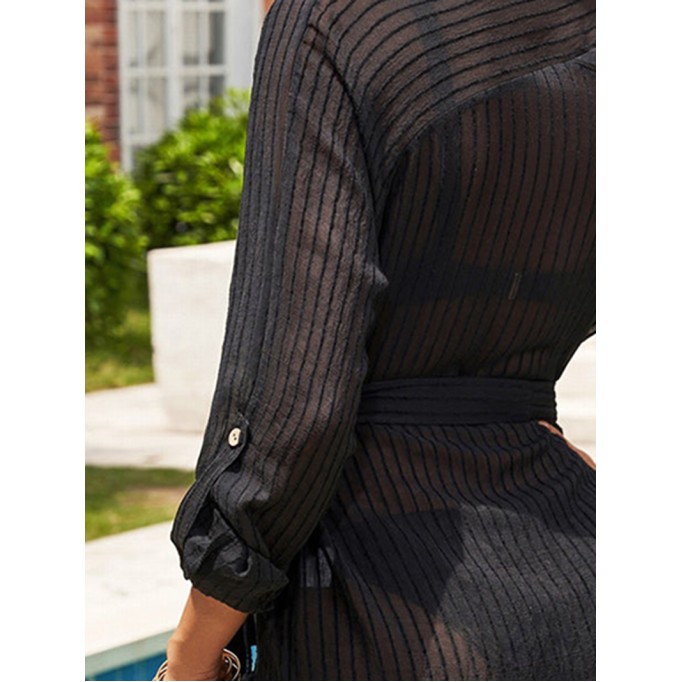 Belted Button-Front Cover-Up Shirt Dress