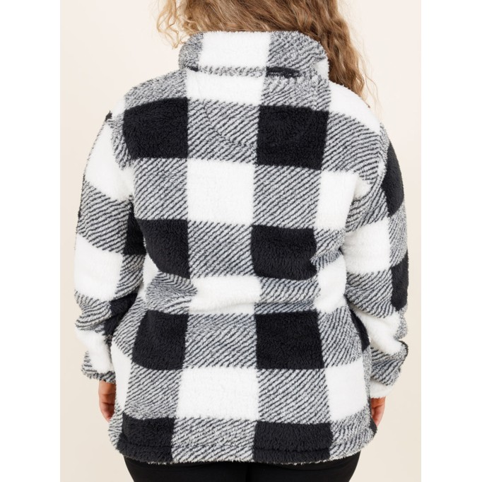 Black and white plaid patchwork zippered hoodie