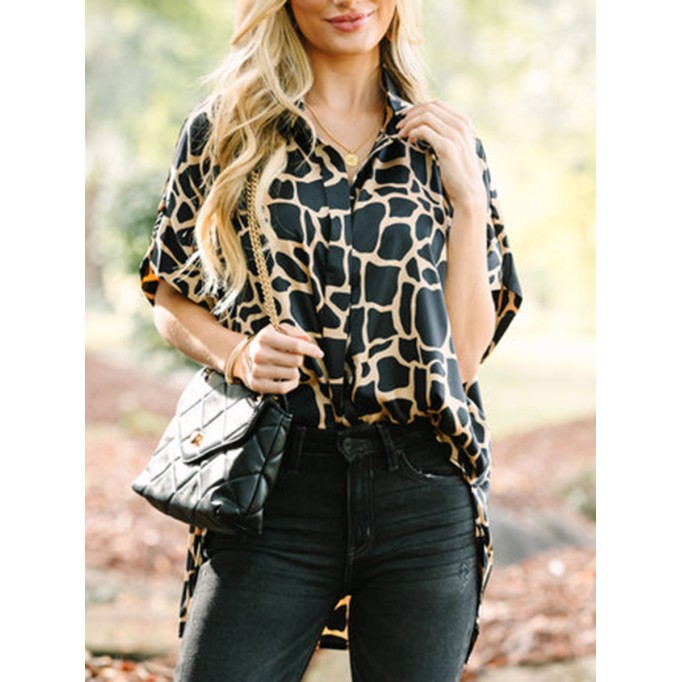 Black Giraffe Print Blouse