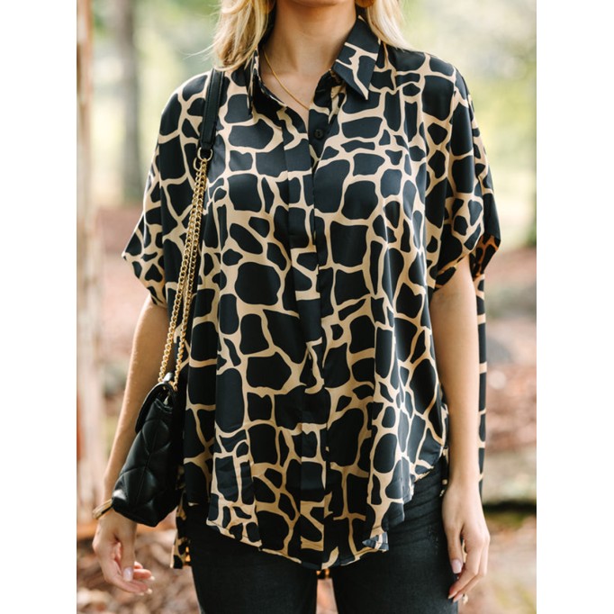 Black Giraffe Print Blouse