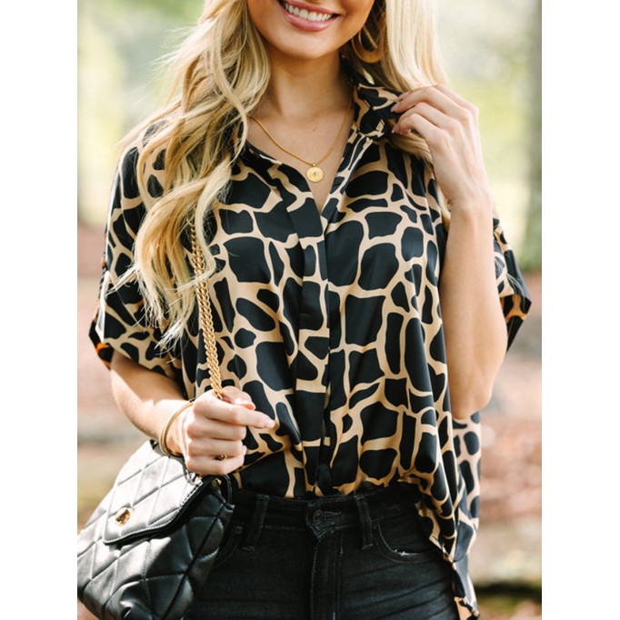 Black Giraffe Print Blouse
