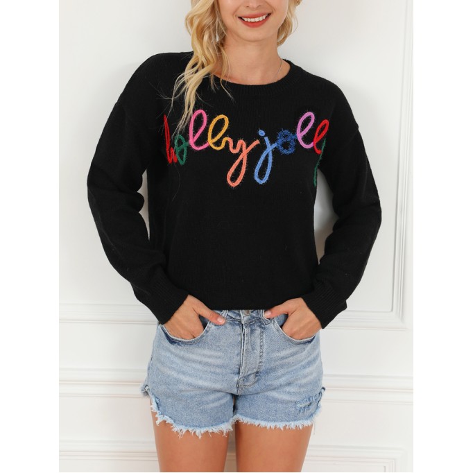 Black Holly Jolly Round Neck Casual Sweater