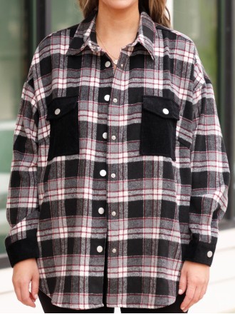 Black plaid patchwork pocket jacket