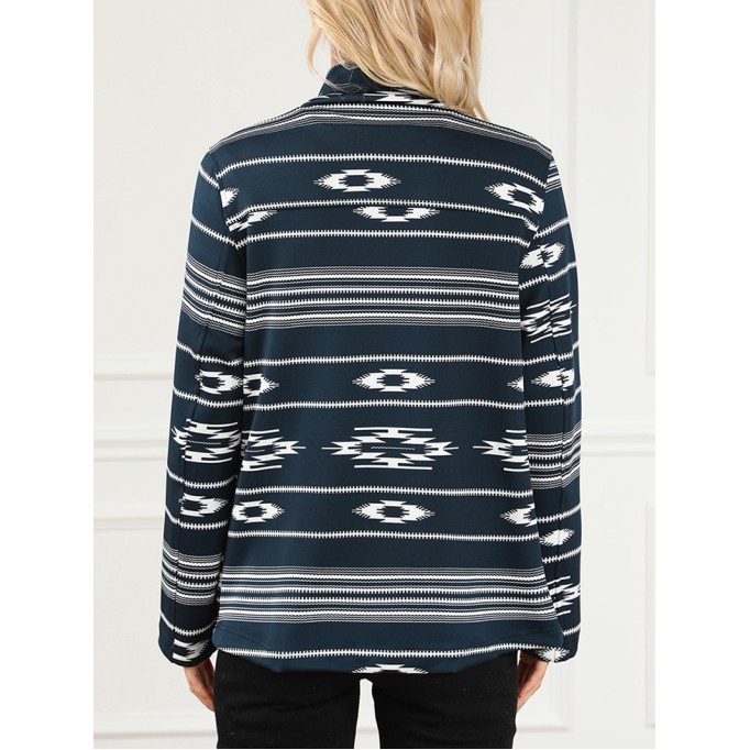 Black Western Aztec Print Zipped Jacket