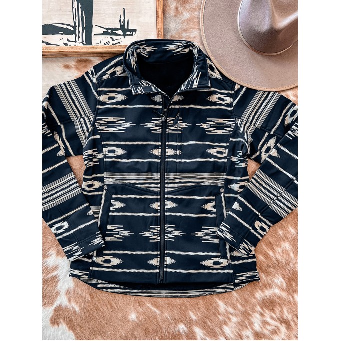 Black Western Aztec Print Zipped Jacket