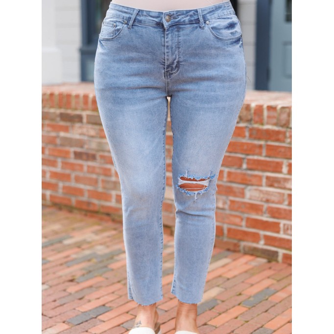 Blue Perforated Slim Fit Jeans