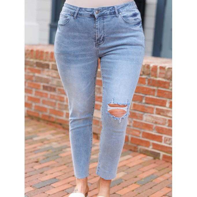 Blue Perforated Slim Fit Jeans