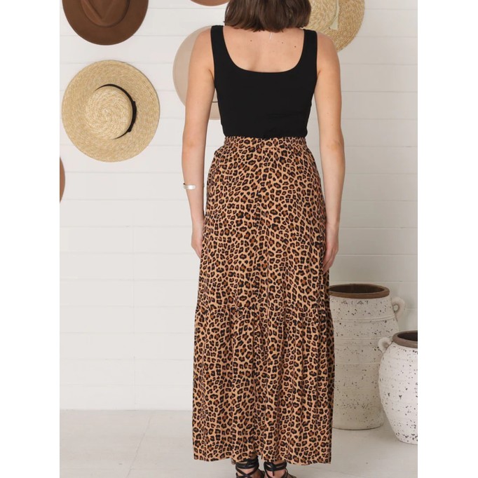 Bohemian high-waisted leopard print split half skirt