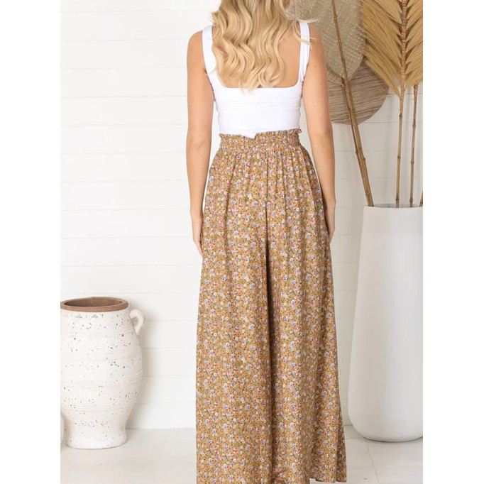 Boho high-waisted floral print trousers