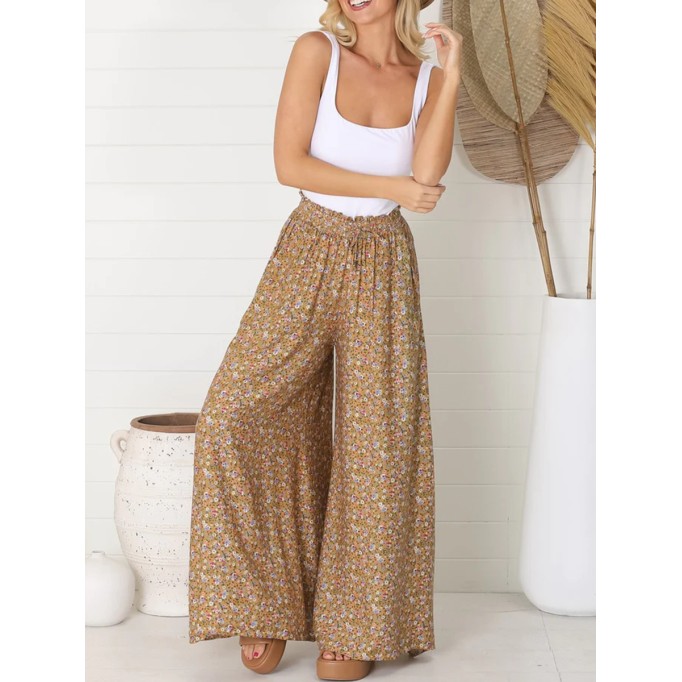 Boho high-waisted floral print trousers