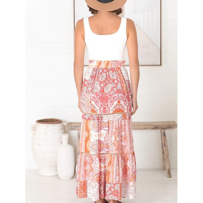 Boho high-waisted print half skirt