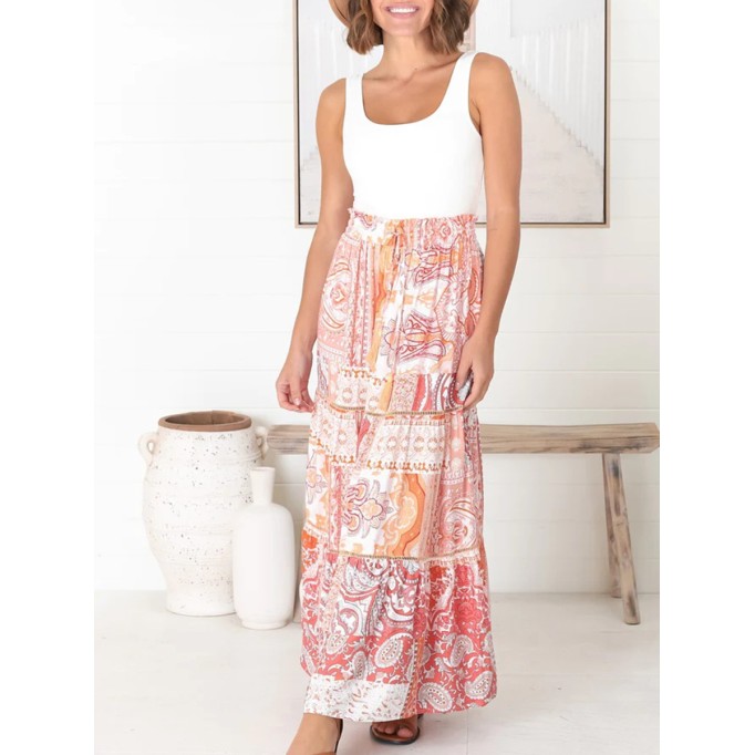 Boho high-waisted print half skirt