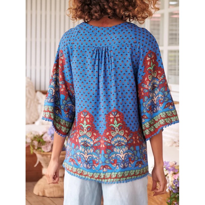 Boho V-neck position-print shirt