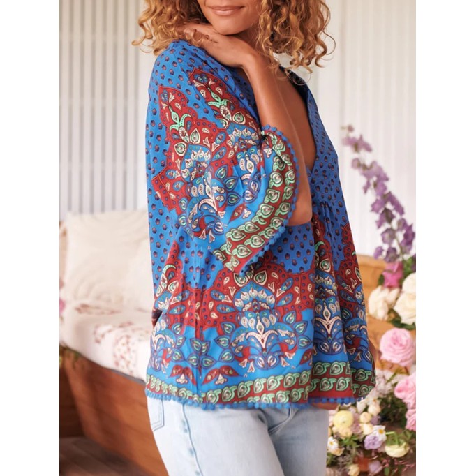 Boho V-neck position-print shirt