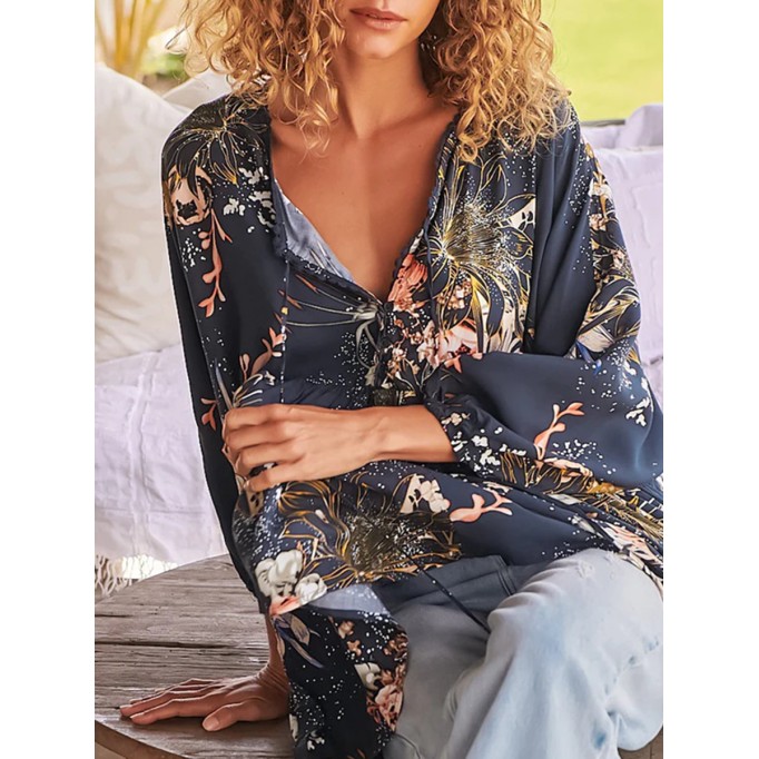 Boho V-neck printed shirt