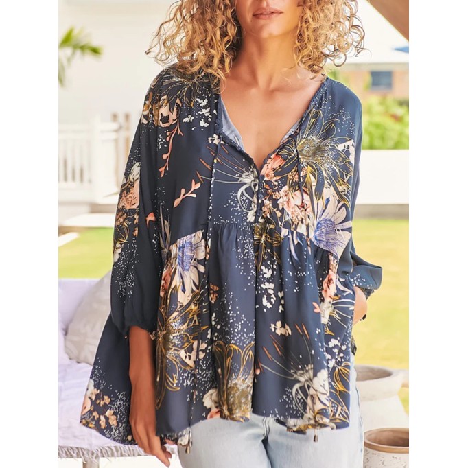 Boho V-neck printed shirt
