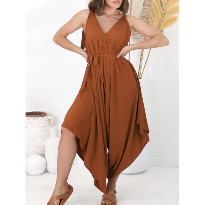 Brown Bohemian broadleg vacation jumpsuit