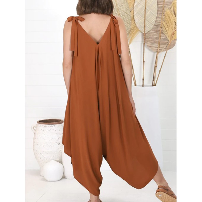 Brown Bohemian broadleg vacation jumpsuit