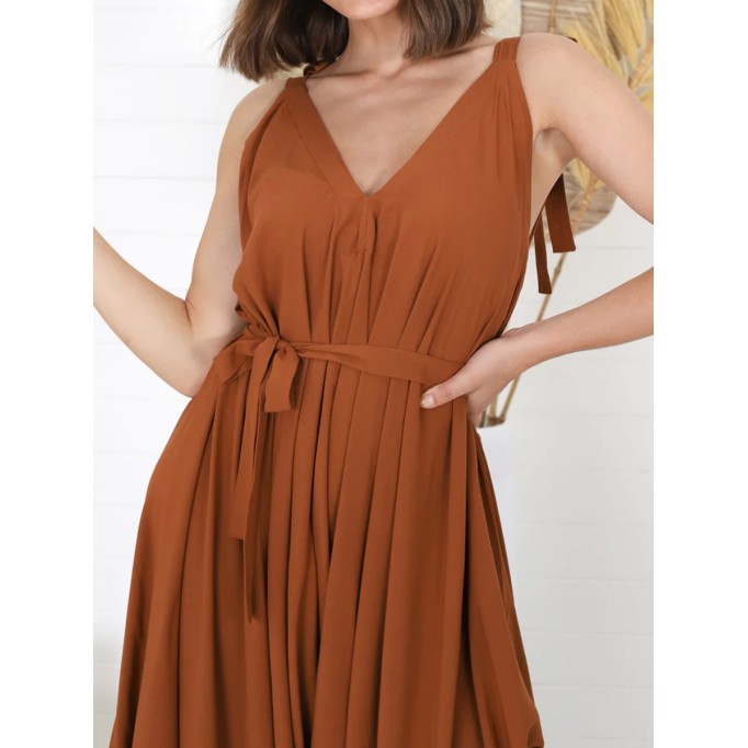 Brown Bohemian broadleg vacation jumpsuit