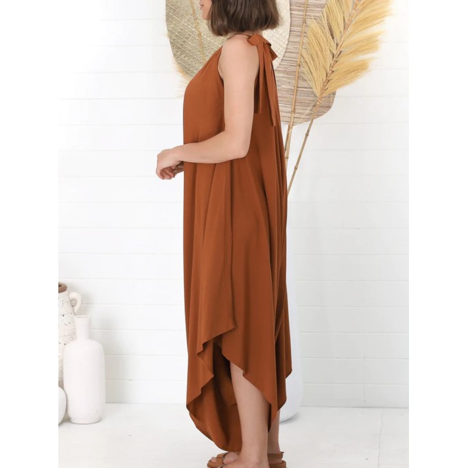 Brown Bohemian broadleg vacation jumpsuit