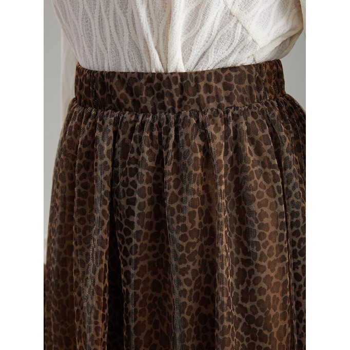 Brown half skirt leopard print