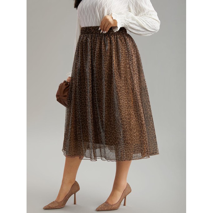 Brown half skirt leopard print