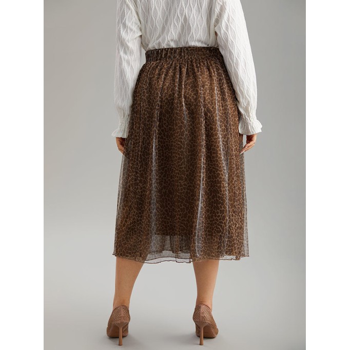 Brown half skirt leopard print