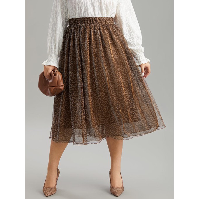 Brown half skirt leopard print