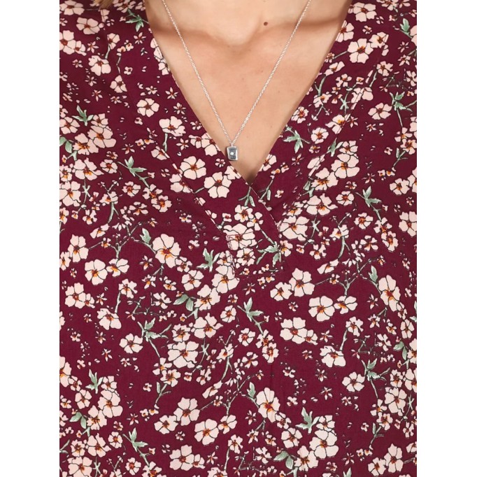Burgundy short sleeve Bohemian floral shirt
