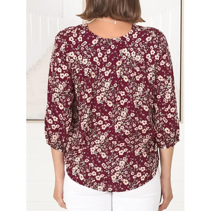 Burgundy short sleeve Bohemian floral shirt