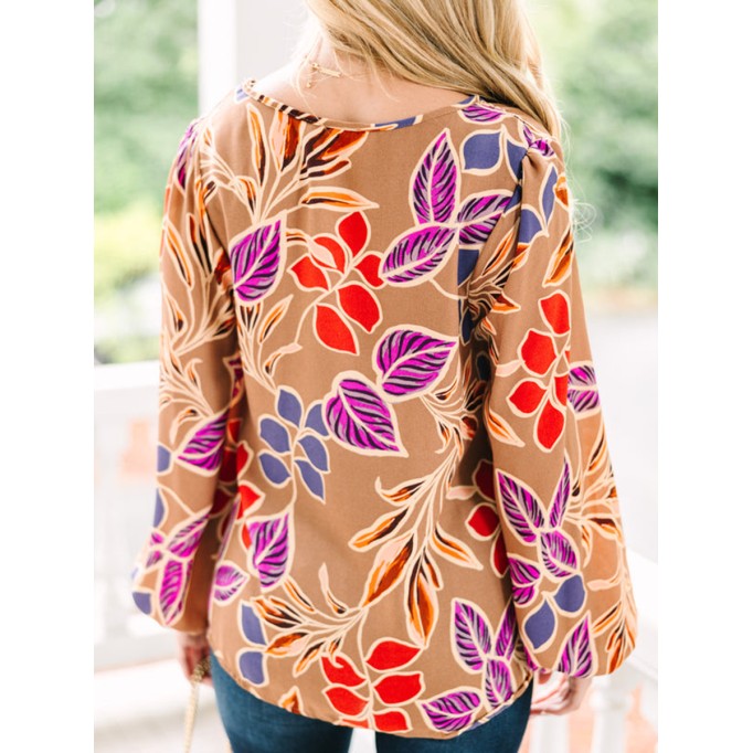 Camel Brown Floral Blouse