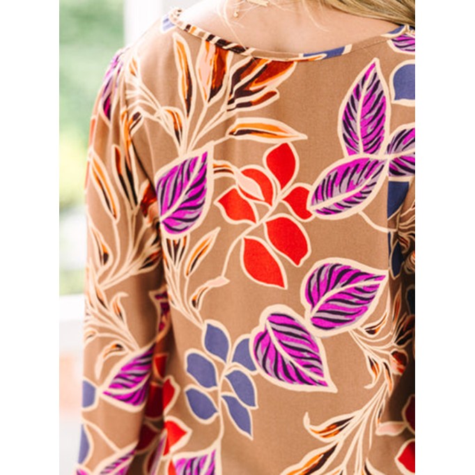 Camel Brown Floral Blouse