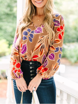 Camel Brown Floral Blouse