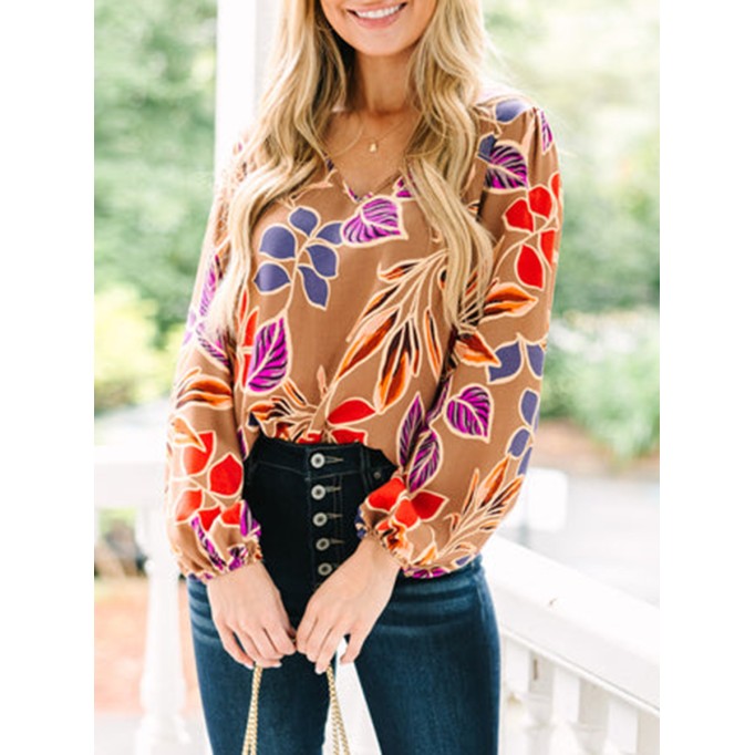 Camel Brown Floral Blouse