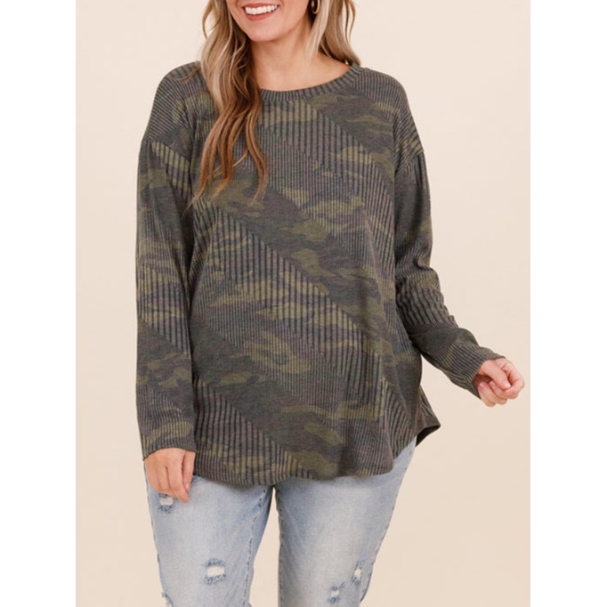 Camo Stripe Pattern Loose Sweater
