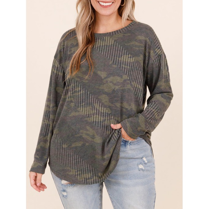 Camo Stripe Pattern Loose Sweater
