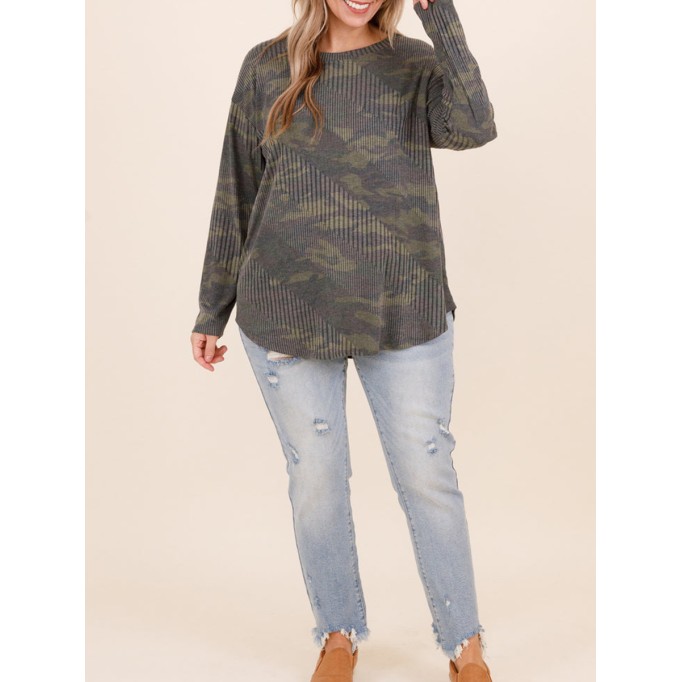 Camo Stripe Pattern Loose Sweater