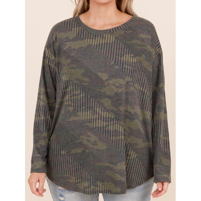 Camo Stripe Pattern Loose Sweater
