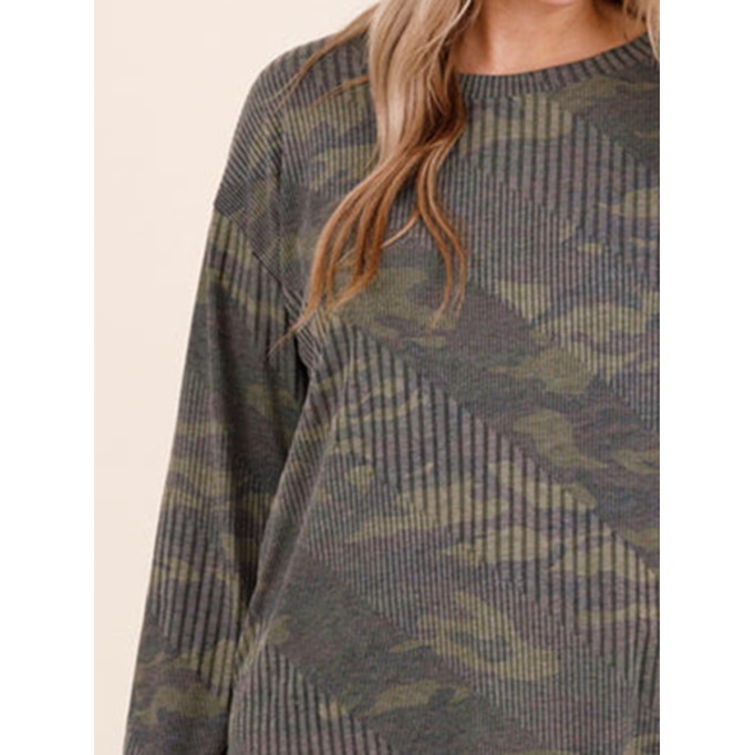 Camo Stripe Pattern Loose Sweater