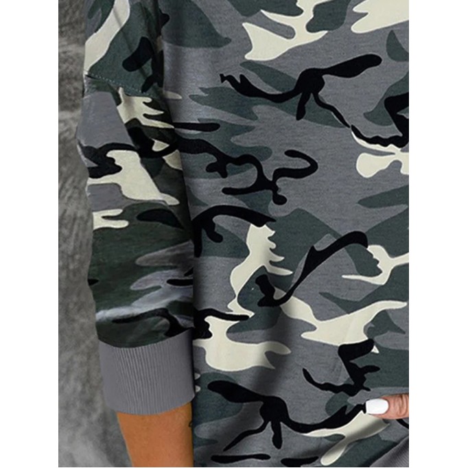 Casual camouflage print crew neck sweatshirt