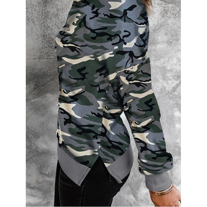 Casual camouflage print crew neck sweatshirt