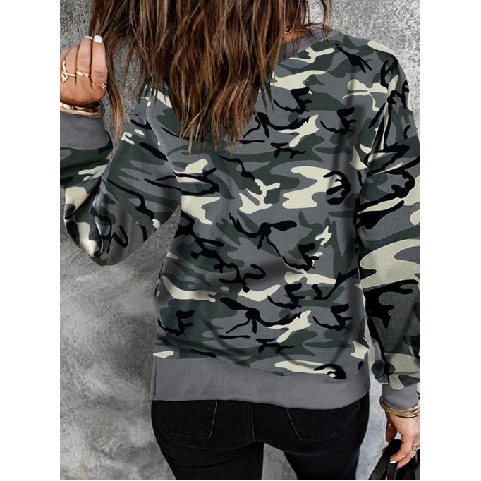 Casual camouflage print crew neck sweatshirt