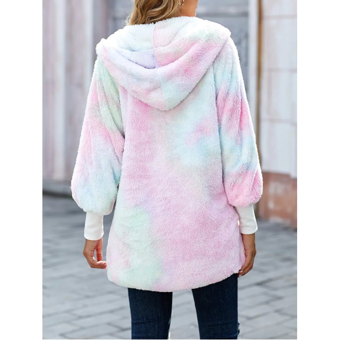 Casual colorful sherpa hooded coat
