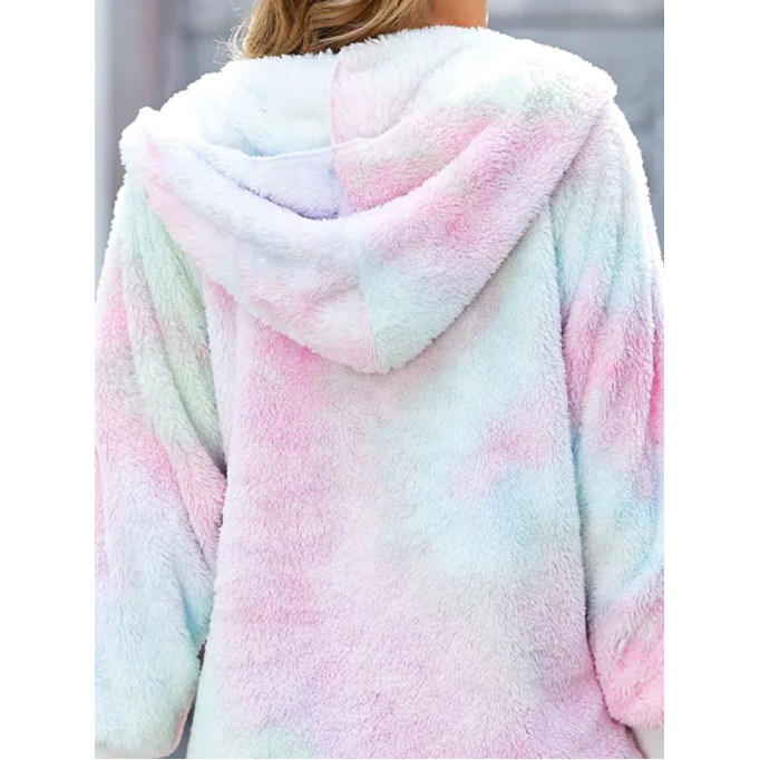 Casual colorful sherpa hooded coat